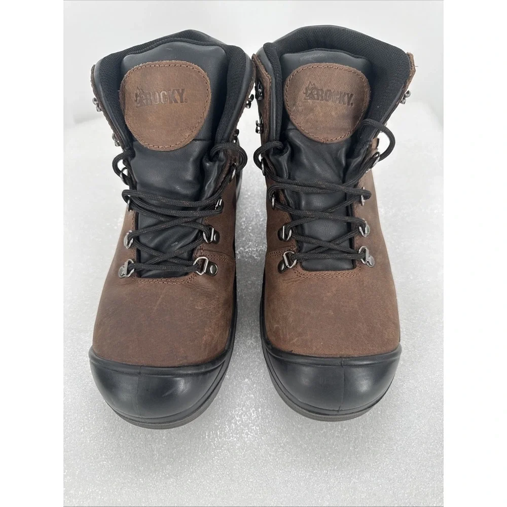 Rocky Waterproof Work Boots Brown Leather Steel Toe RK026 Mens 10.5 M